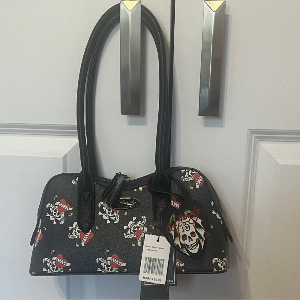 Ed Hardy Black Skull Love Kills Slowly Shoulder Bag NWT